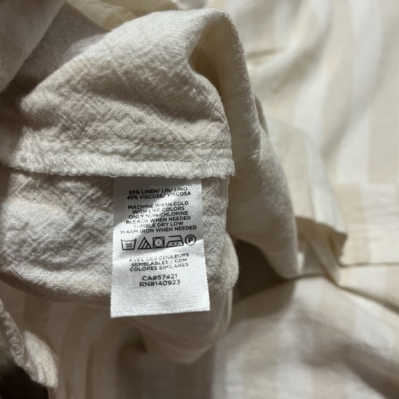 Loft Linen Puff Sleeve Striped Top Beige‎ Size Small - Picture 3 of 7